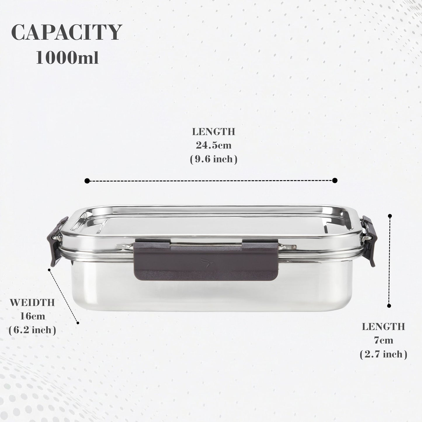 PDDFALCON Stainless Steel Bento Lunch Box Microwave Safe,100%Leakproof Container and Air Tight 1000ml Grey