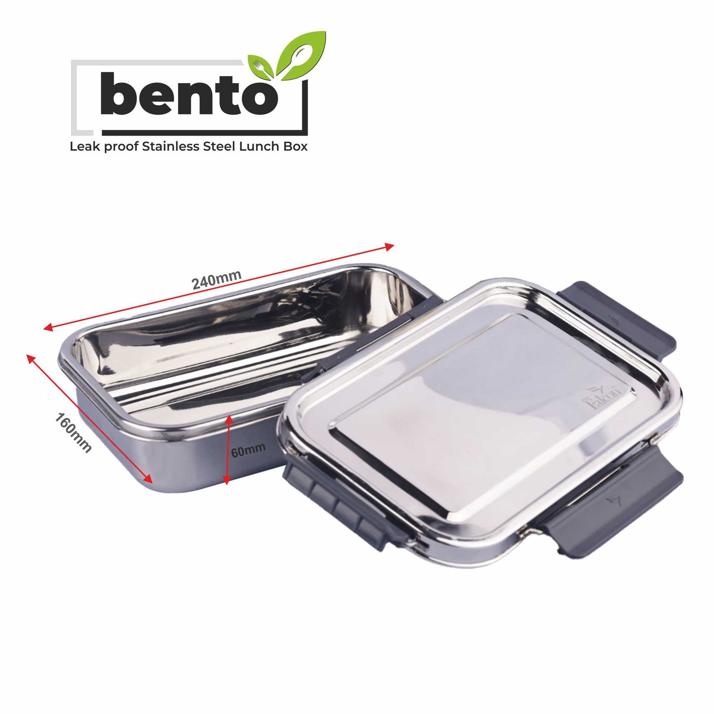 PDDFALCON Stainless Steel Bento Mate with Container 100% Leakproof, Microwave-Safe, BIS Certified, Jindal Seal & Made in India Lunch Box 1000+200ml (1200ml grey)