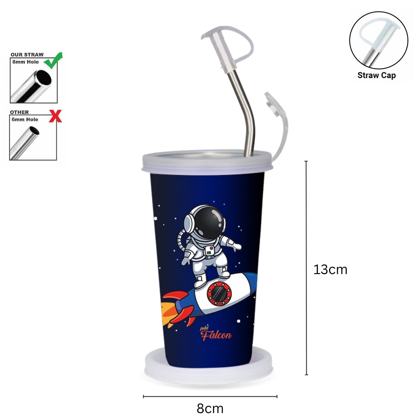 PddFalcon Steel Straw Glass 1pcs Astronaut Dark Blue FP24017 CN10 - 450ml