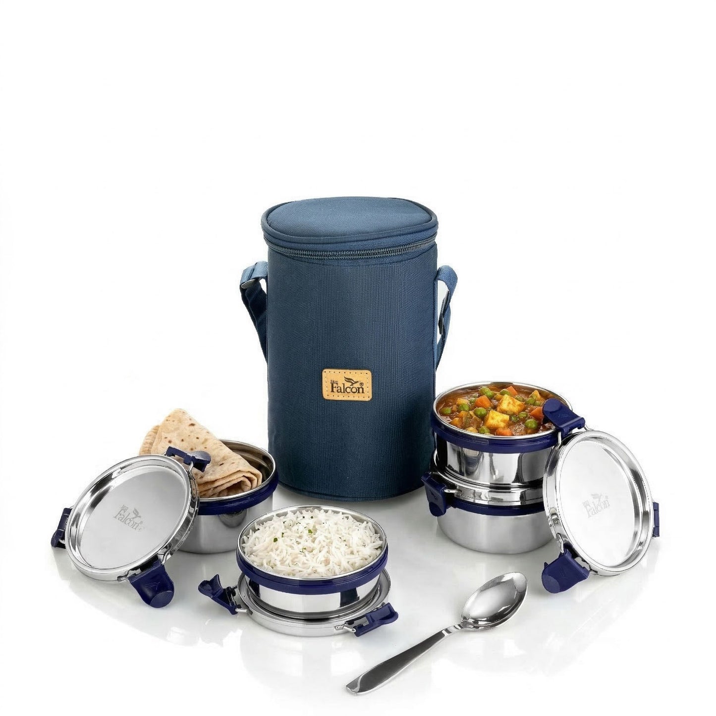 Pdd Falcon Steel Lunch Box Set of 4 Blue FP11009 - 1100ml