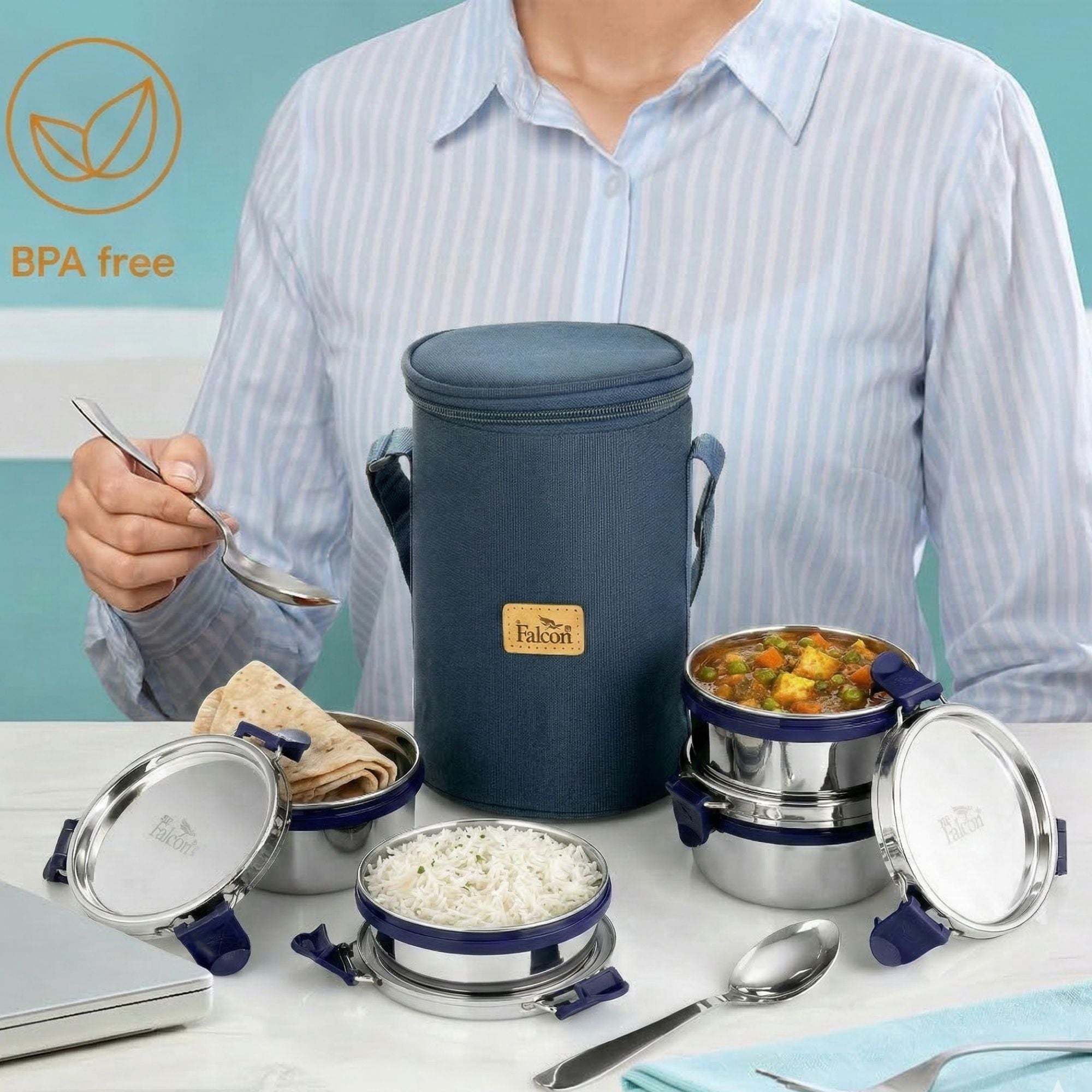 Pdd Falcon Steel Lunch Box Set of 4 Blue FP11009 - 1100ml – PddFalcon