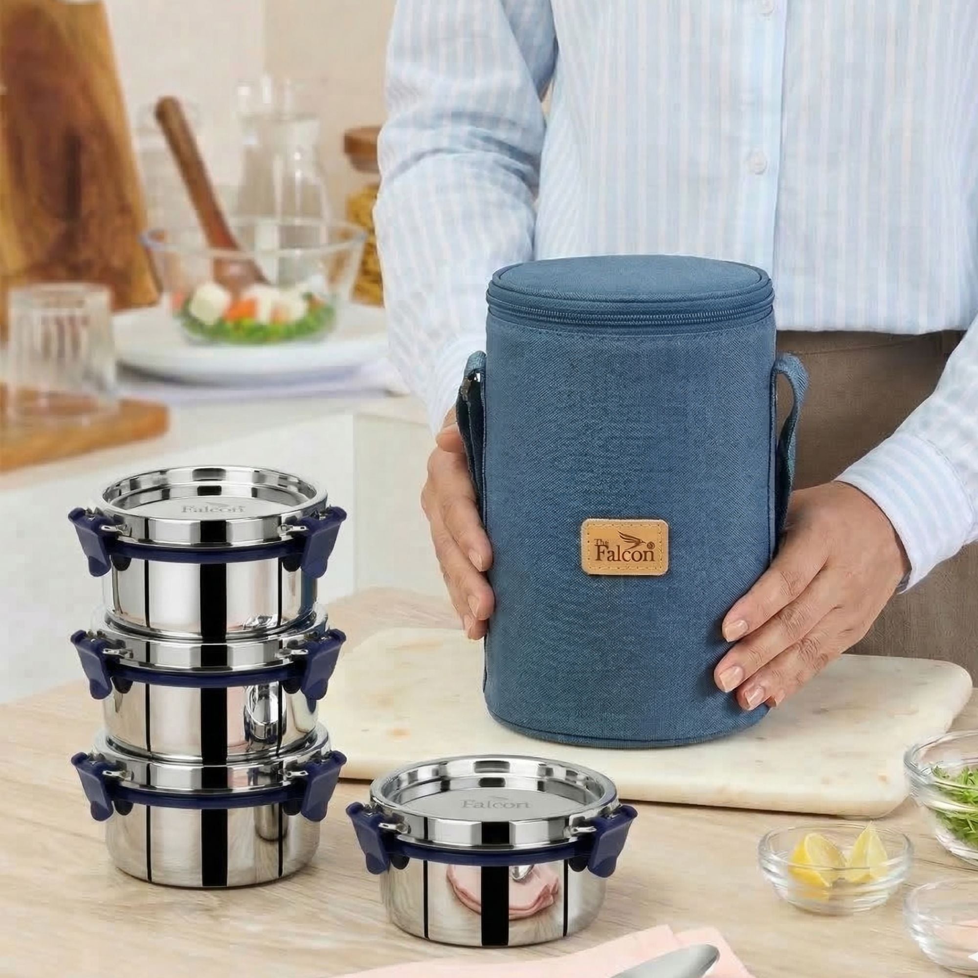 【Cooper Brothers】 ファルコンとマスカロン ティーセット 4点 Pdd Falcon Steel Lunch Box Set of 4 Blue FP11009 - 1100ml – PddFalcon