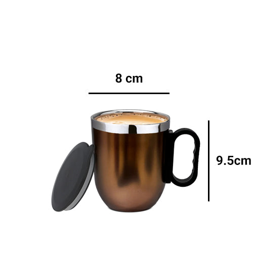 Brown Costa Mug displayed with dimensions Height: 9.5cm Width: 8cm. Mug measures 280ml (approximately 9.5 fl oz) - perfect size for your morning coffee. 