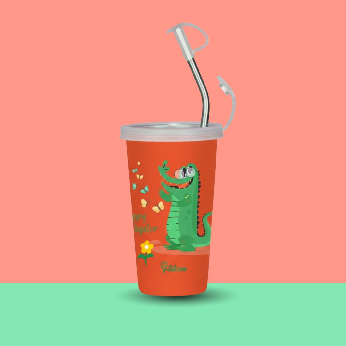PddFalcon Steel Straw Glass 1pcs Aligator Green FP24014 CN7 - 450ml