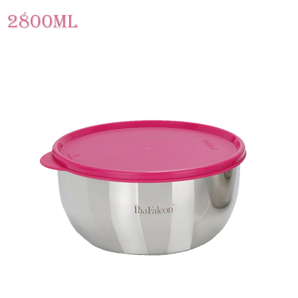 PddFalcon Stainless Steel Dura Bowl with Plastic Lid Pink