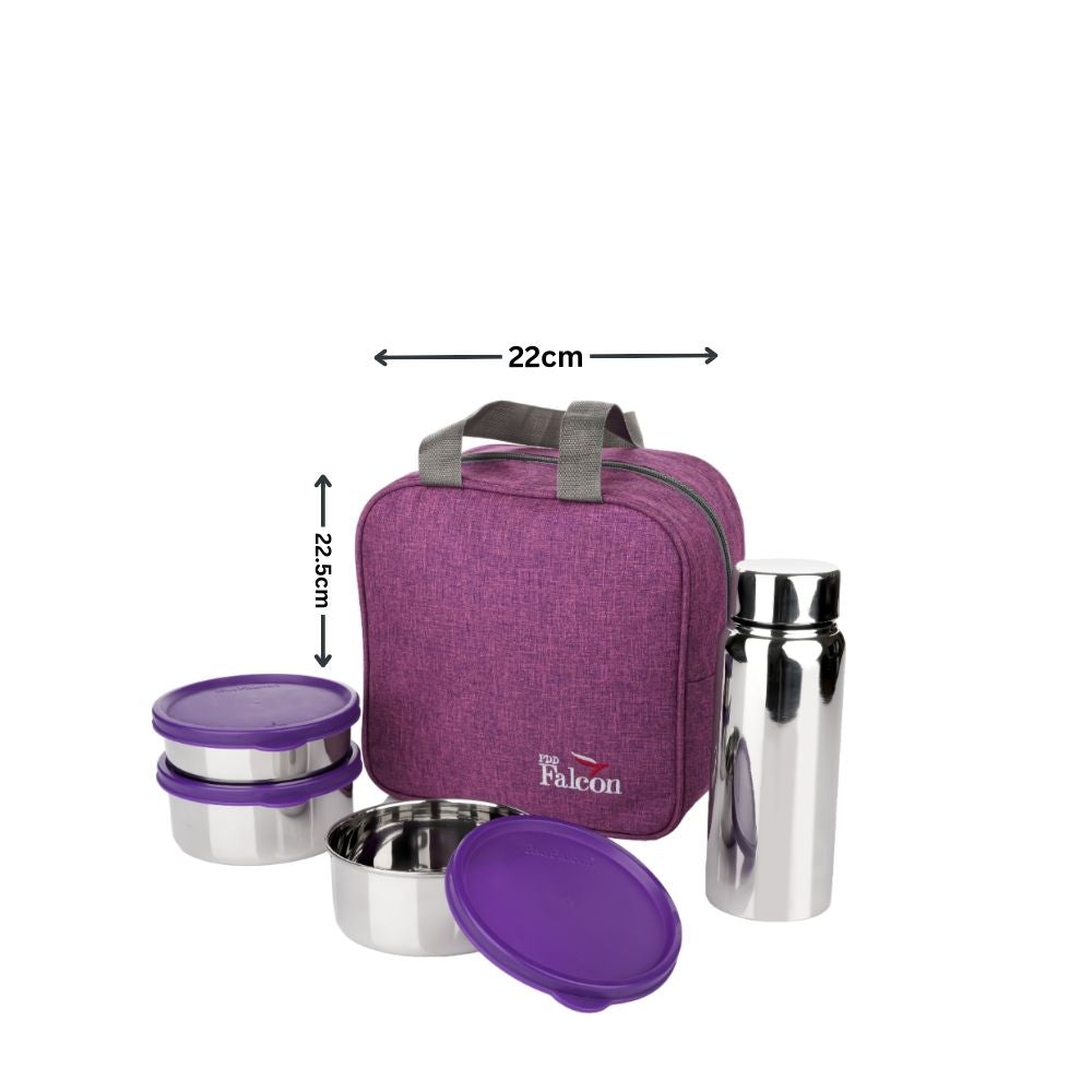 PddFalcon Stainless Steel Dura Max Trendy Lunch Box Set of 4 Purple FP02091 - 1800ml