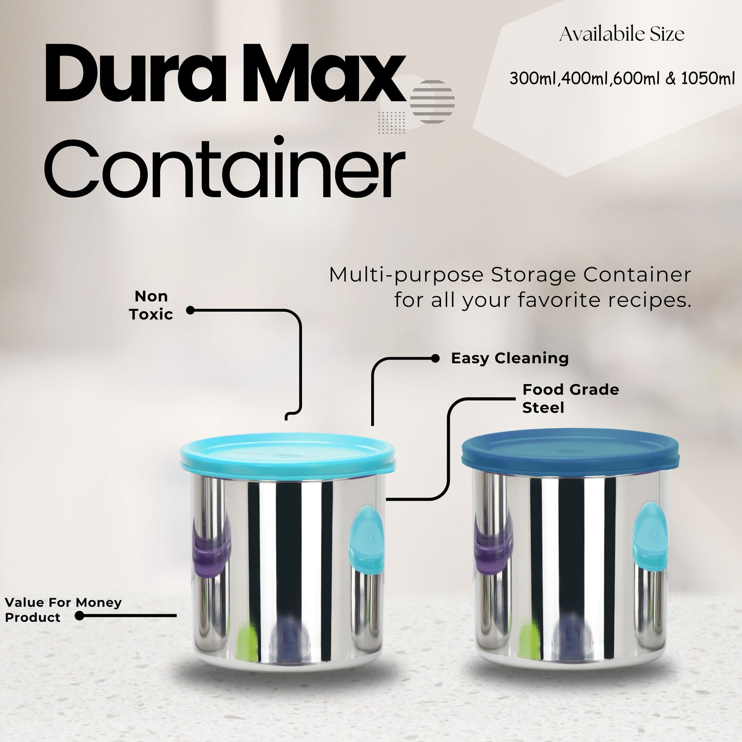 PddFalcon Stainless Steel Airtight Dura Max Container 1pcs - 1050ml