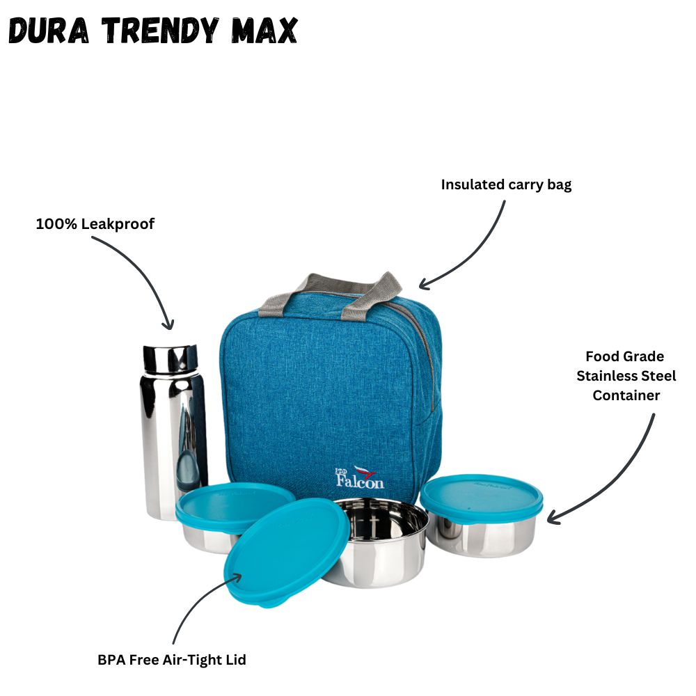 PddFalcon Stainless Steel Dura Max Trendy Lunch Box Set of 4 Sea Green FP02090 - 1800ml