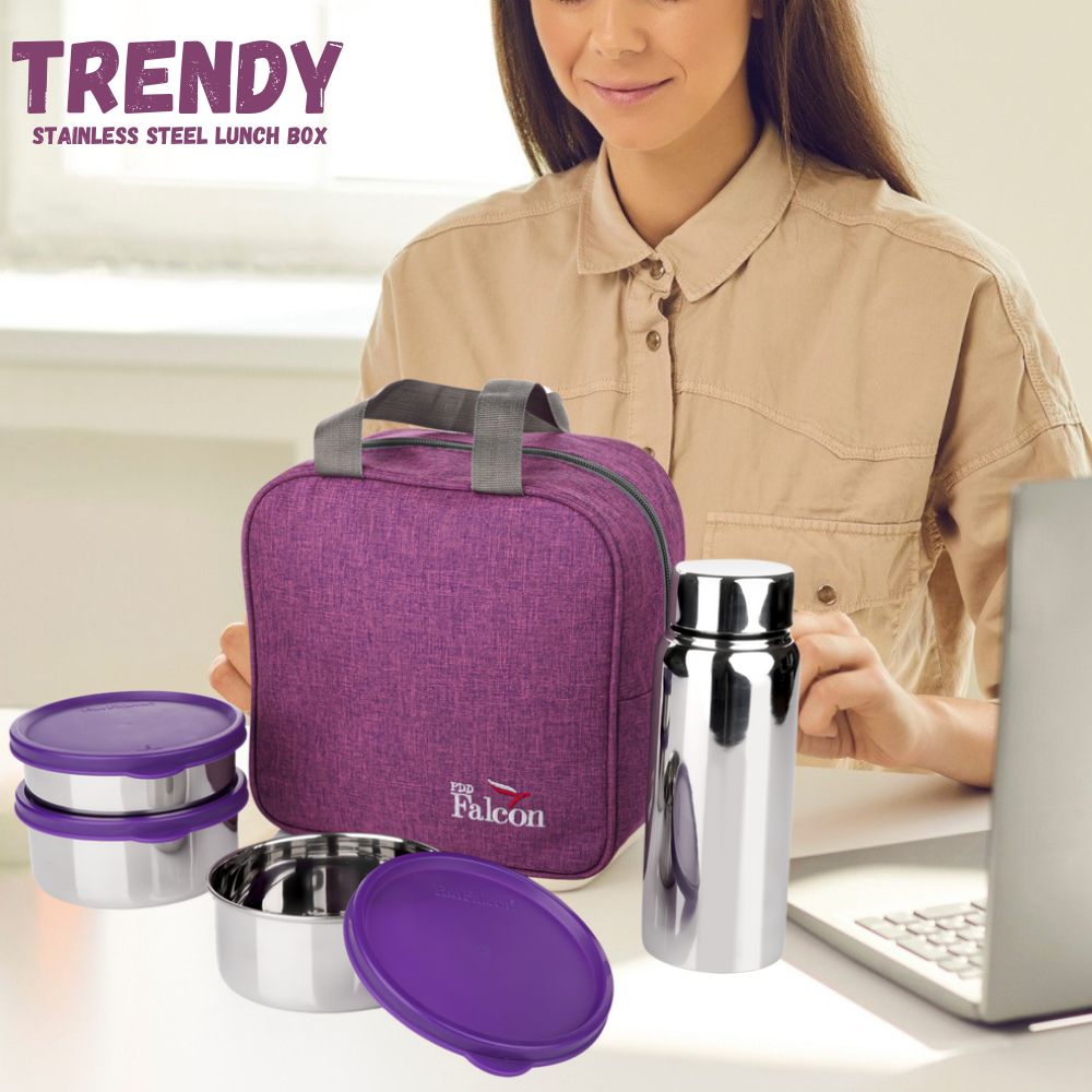 PddFalcon Stainless Steel Dura Max Trendy Lunch Box Set of 4 Purple FP02091 - 1800ml