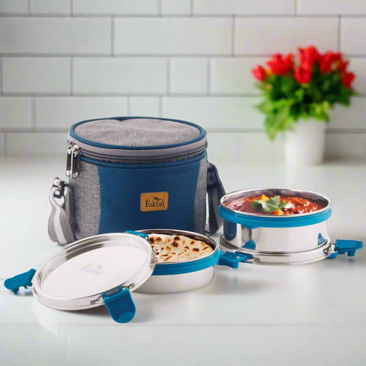 PddFalcon Stainless Steel EcoNxt Lunch Box Lily Turkish Blue Set of 2 - 700ml