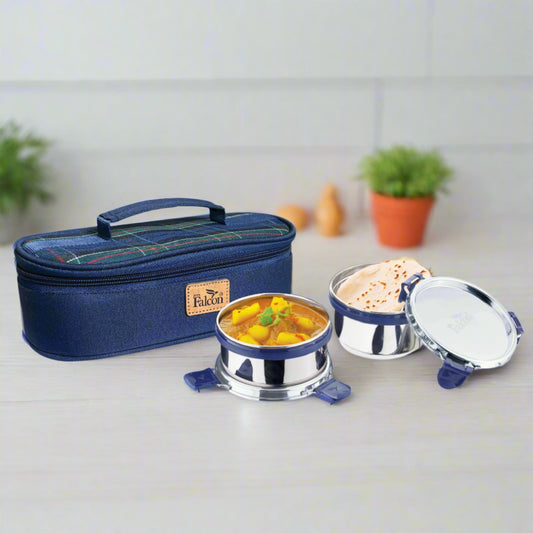 PddFalcon Steel Treat Checks Lunch Box Set of 2 Blue FP11095 - 600ml