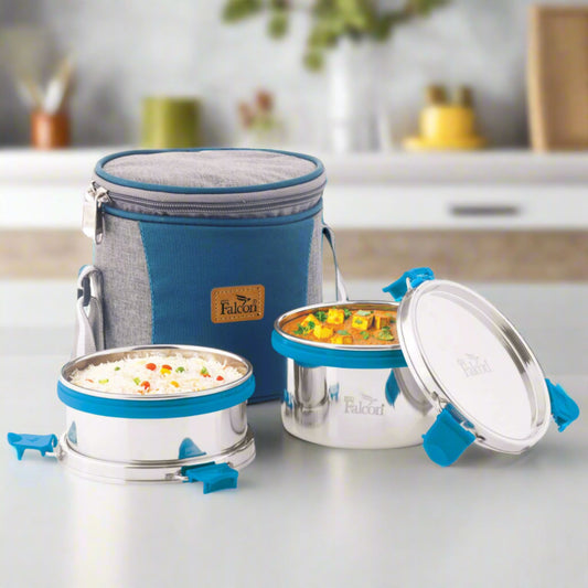 PddFalcon Stainless Steel EcoNxt Lunch Box Jumbo Turkish Blue Set of 2 - 1000ml
