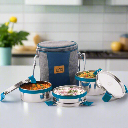 PddFalcon Stainless Steel EcoNxt Lunch Box Super Turkish Blue Set of 3 - 1300ml
