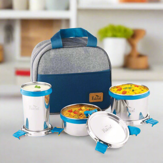 PddFalcon Steel EcoNxt Supreme Lunch Box Set of 3 Turkish Blue FP11098 - 1100ml