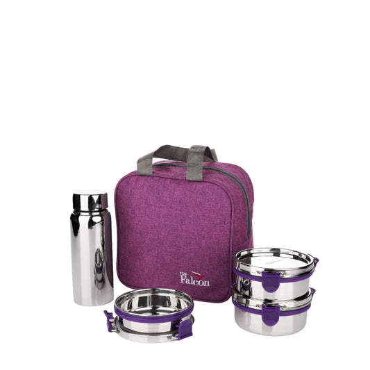 PddFalcon Stainless Steel EcoNxt Max Trendy Lunch Box Set of 4 Purple FP11061 - 1800ml