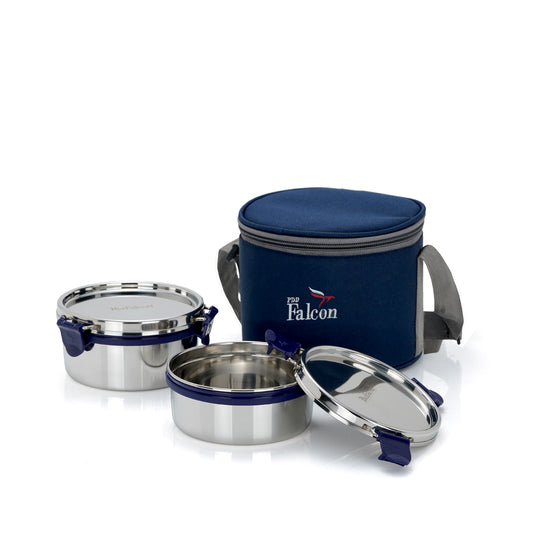 Econxt lunchbox set of two containers made of food grade stainless steel material, steel lids, stackable, easy lock, crack and rust free and BPA free.