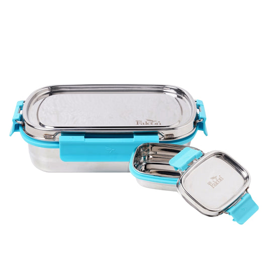 PddFalcon Stainless Steel Recta Lunch Mate 100% Leakproof Lunch Box Sky Blue- 930ml