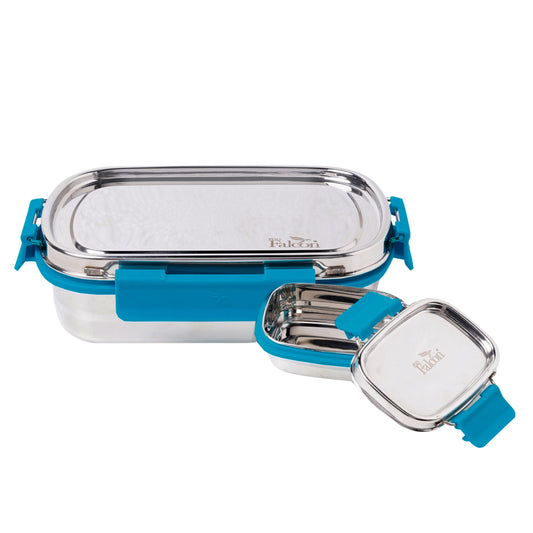 PddFalcon Stainless Steel Recta Lunch Mate 100% Leakproof Lunch Box Turkish Blue - 930ml