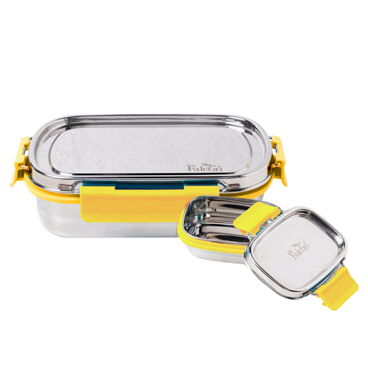 PddFalcon Stainless Steel Recta Lunch Mate 100% Leakproof Lunch Box Yellow - 930ml