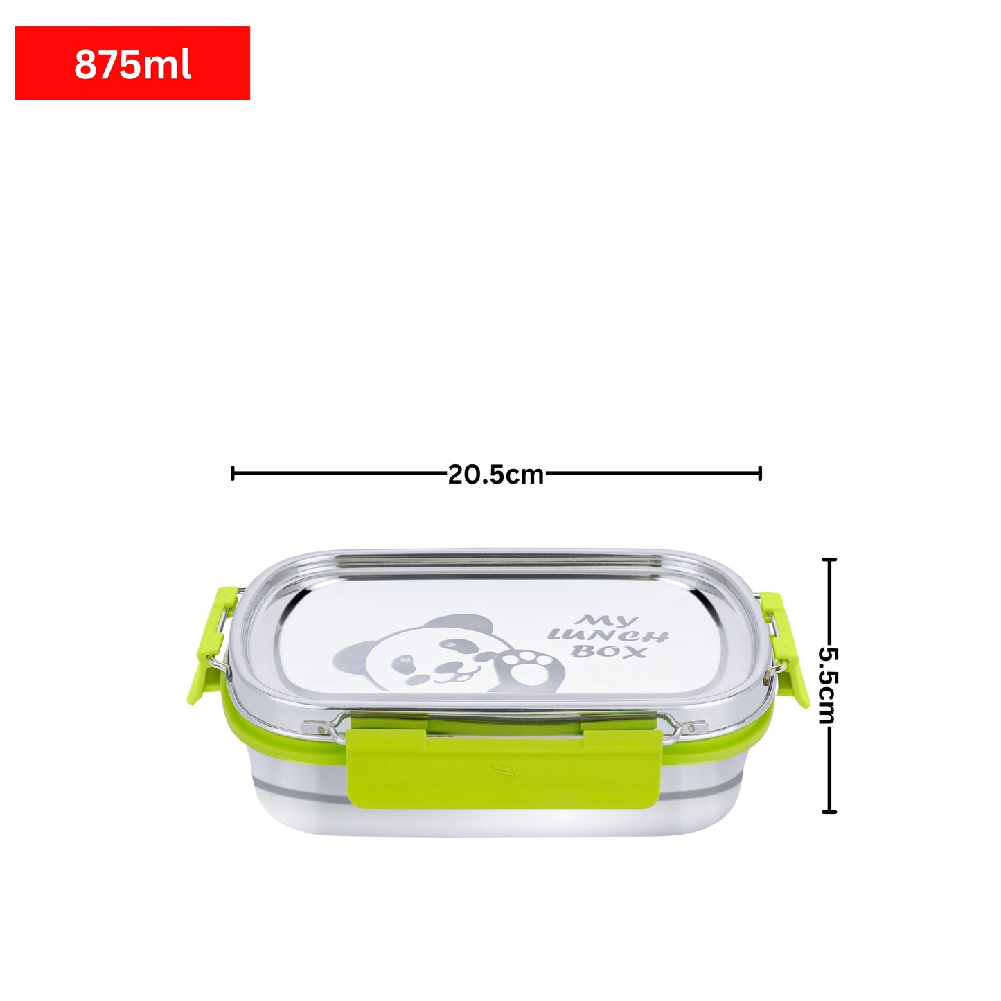 PddFalcon Stainless Steel Recta Munchy With Panda Print 100% Leakproof Lunch Box Green - 875ml