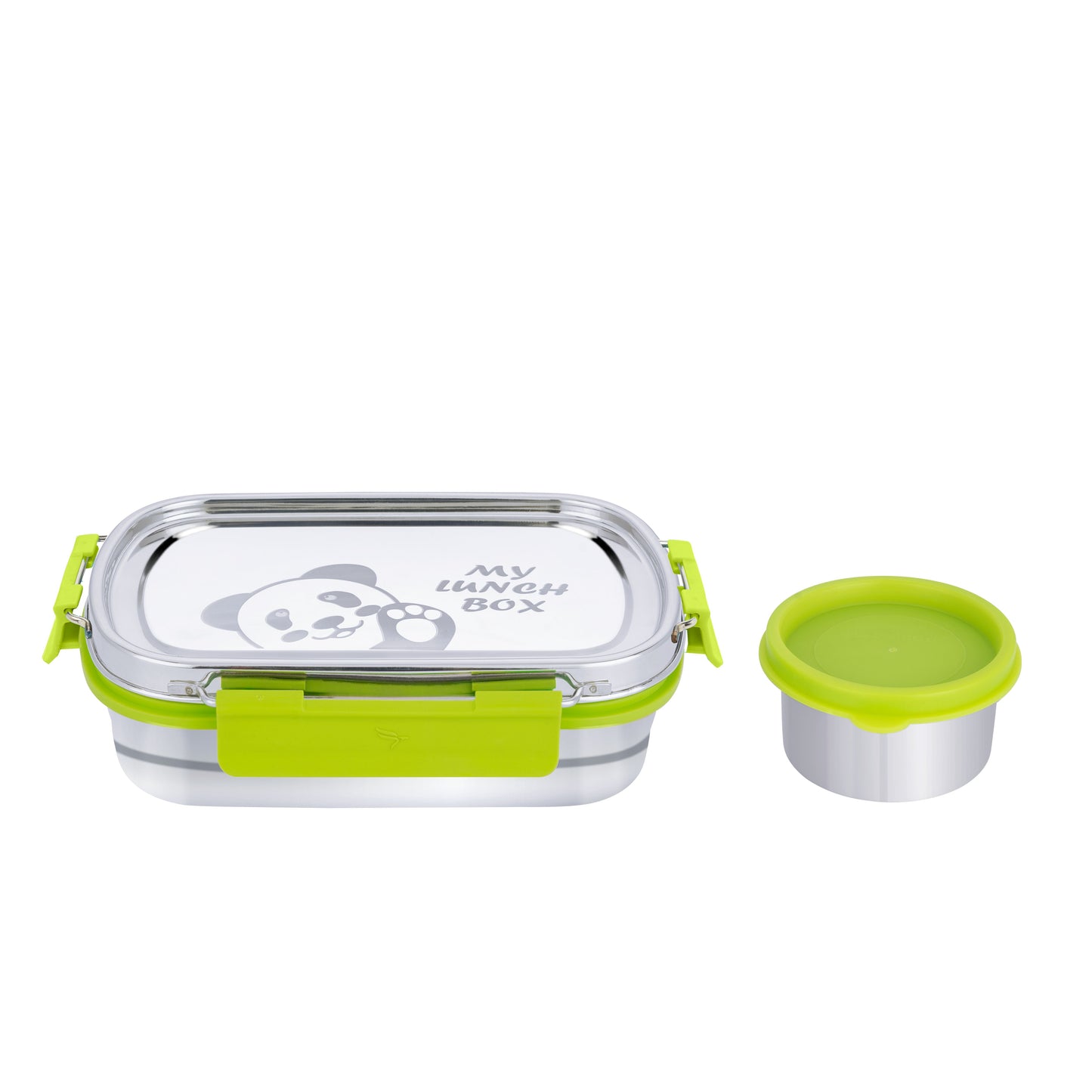 PddFalcon Stainless Steel Recta Munchy With Panda Print 100% Leakproof Lunch Box Green - 875ml