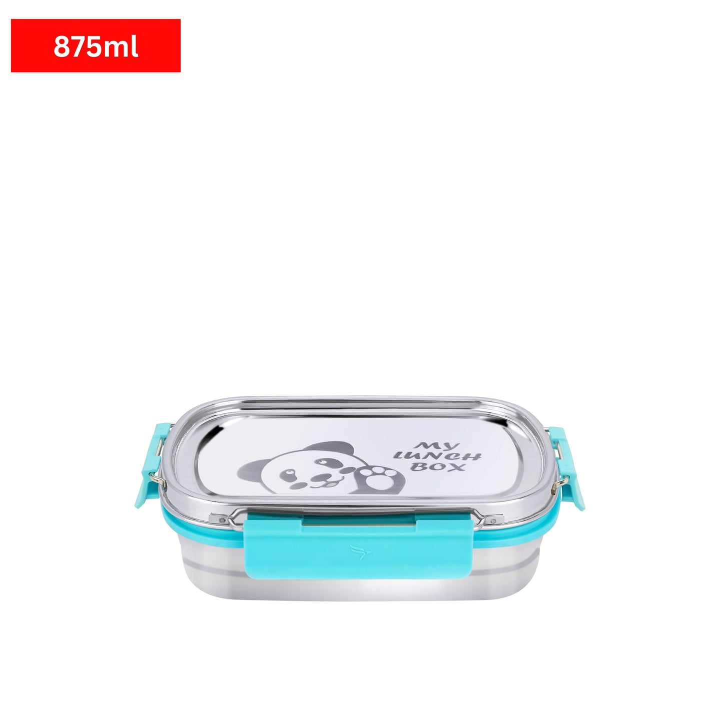 PddFalcon Stainless Steel Recta Munchy With Panda Print 100% Leakproof Lunch Box Sky Blue - 875ml