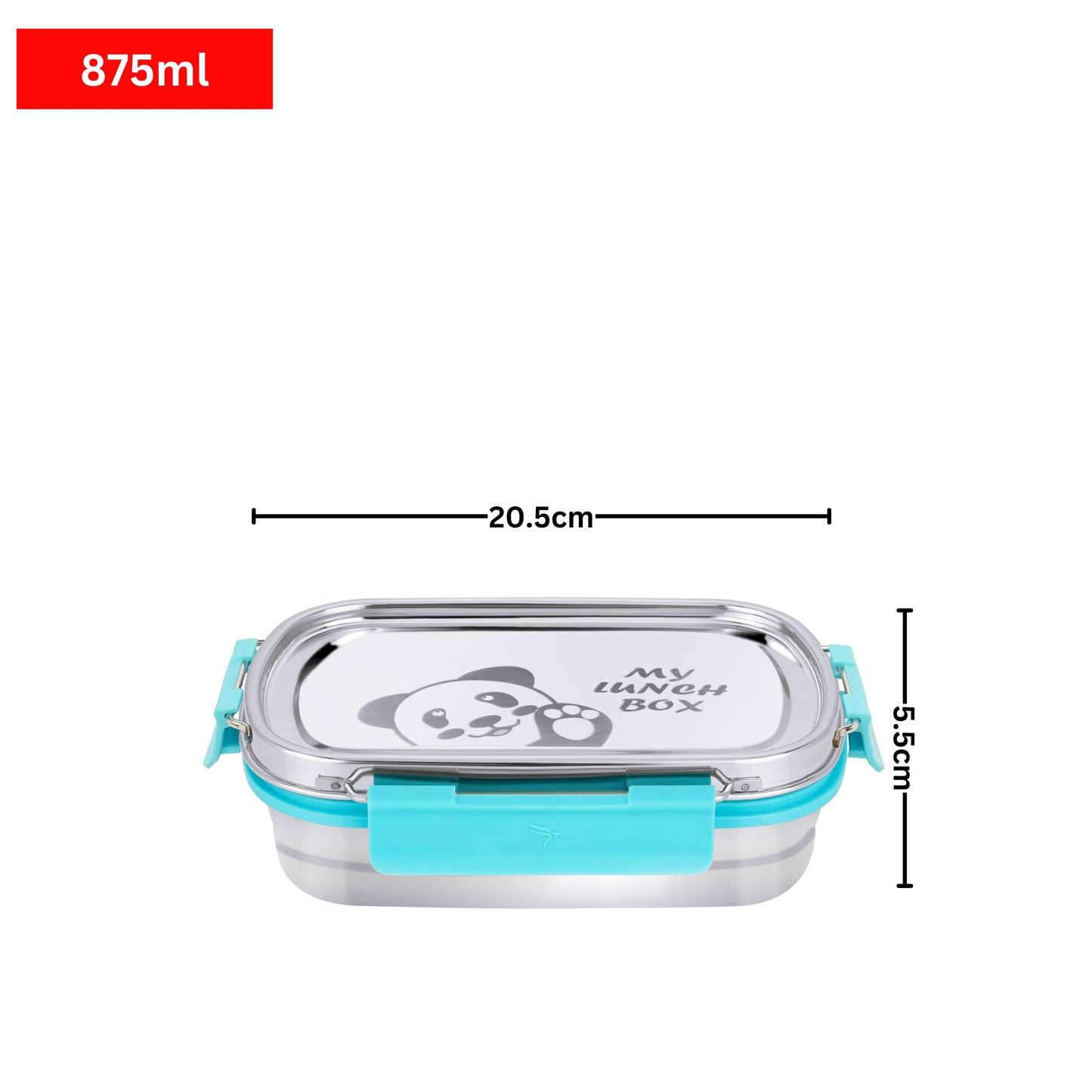 PddFalcon Stainless Steel Recta Munchy With Panda Print 100% Leakproof Lunch Box Sky Blue - 875ml