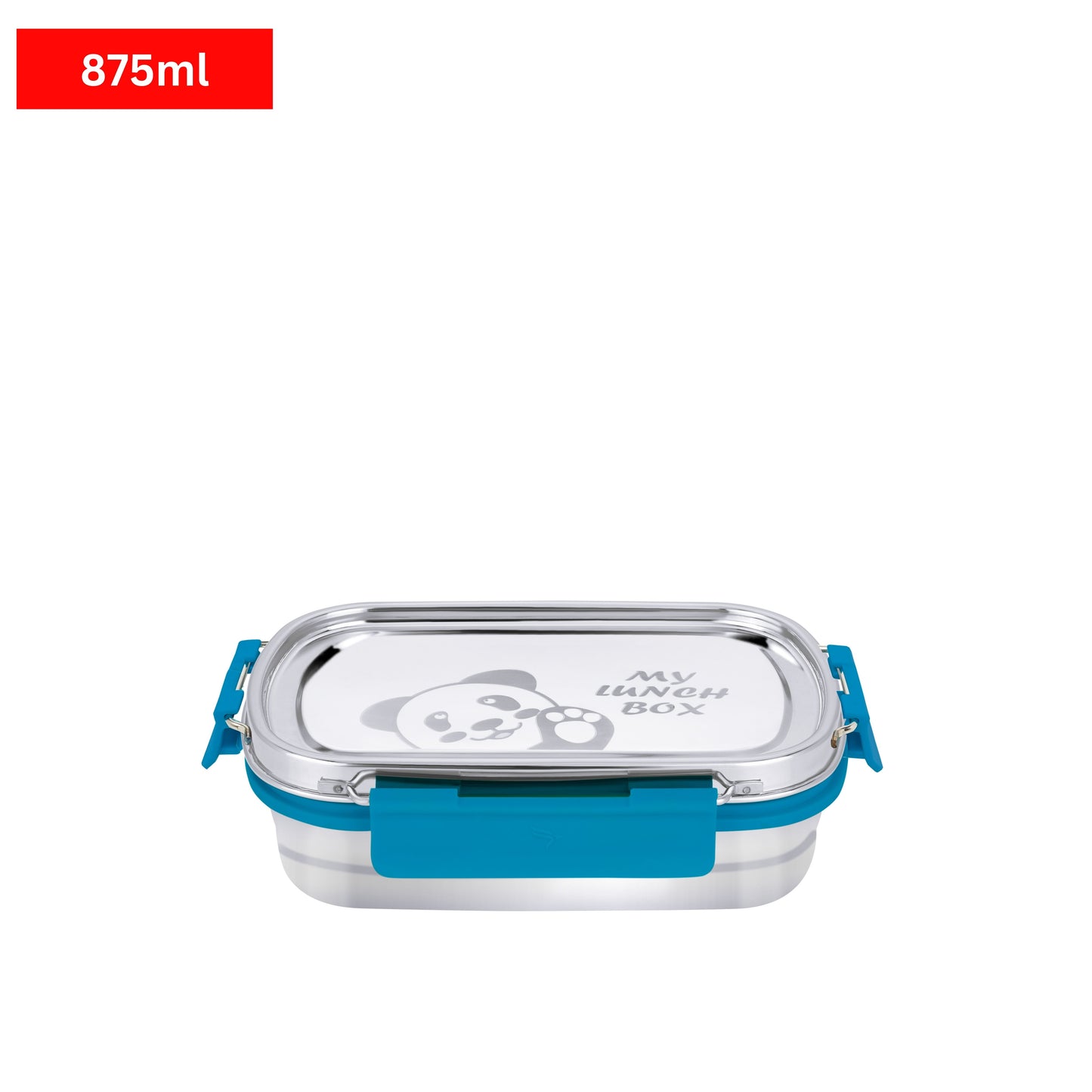 PddFalcon Stainless Steel Recta Munchy With Panda Print 100% Leakproof Lunch Box Turkish Blue - 875ml