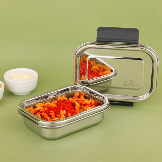 PDDFALCON Stainless Steel Recta Nano Container, 100%Leakproof & Air Tight Container 350ml Grey