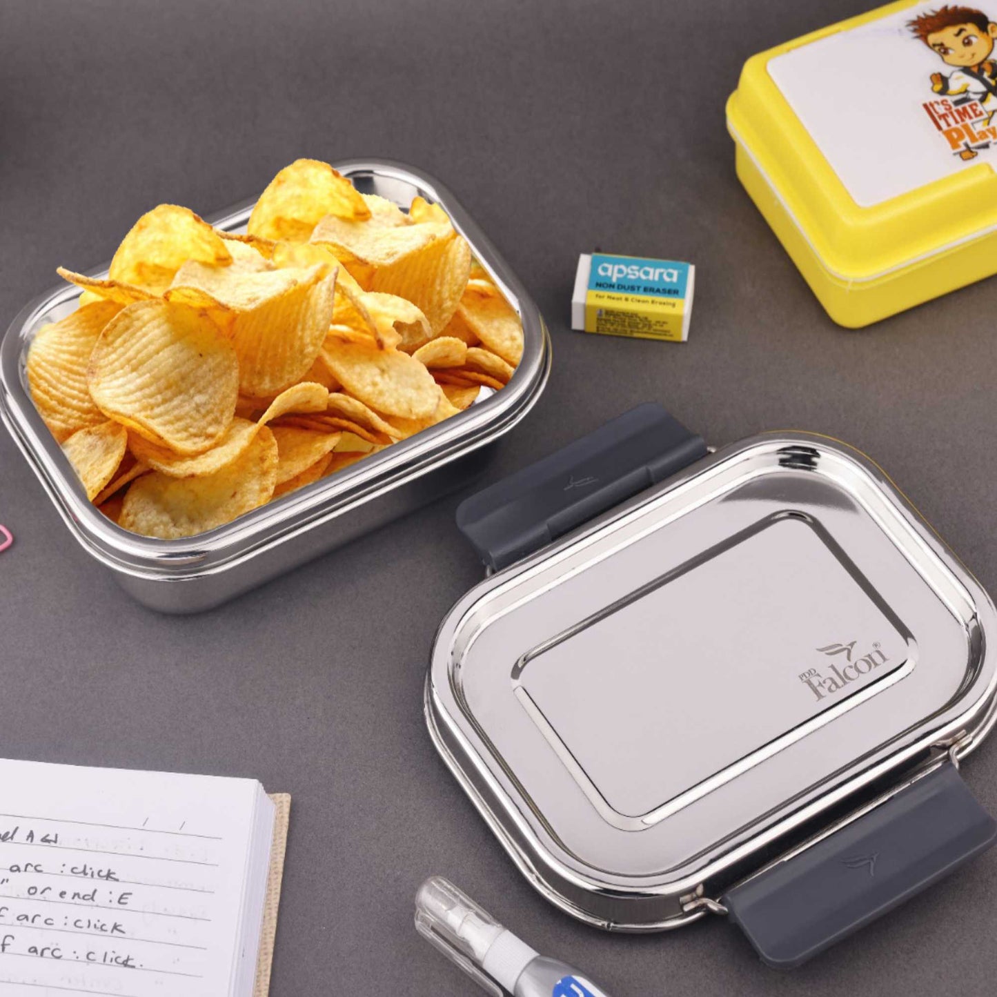 PDDFALCON Stainless Steel Recta Nano Container, 100%Leakproof & Air Tight Container 350ml Grey