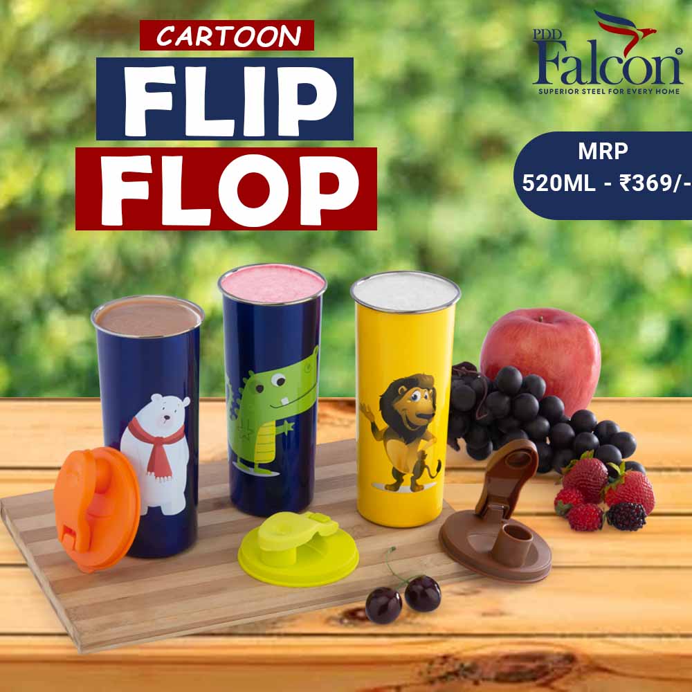 PddFalcon Stainless Steel Drinkware Cartoon Flip Flop Glass CN3 520ml - 100% food grade steel, leak proof and BPA free
