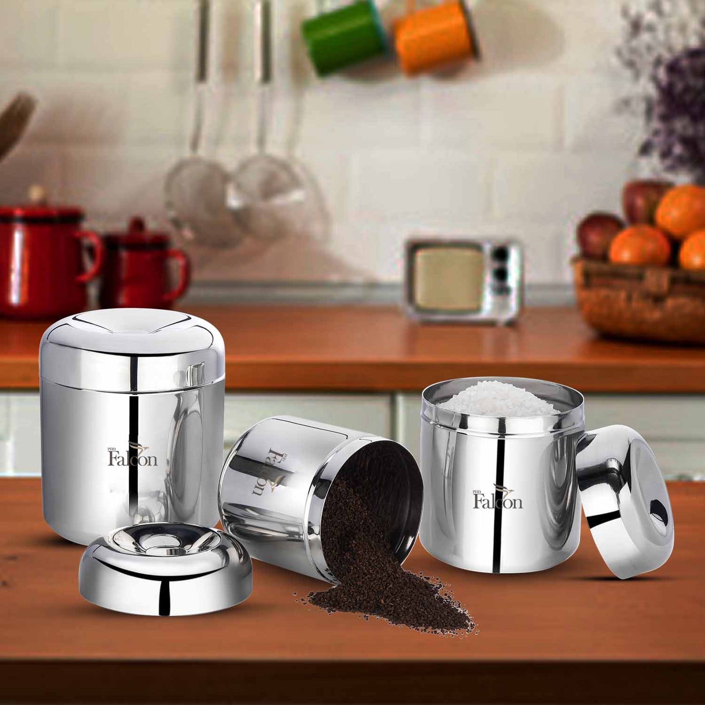 PddFalcon Stainless Steel Kitchen Storage Apple Canister Set Of 3