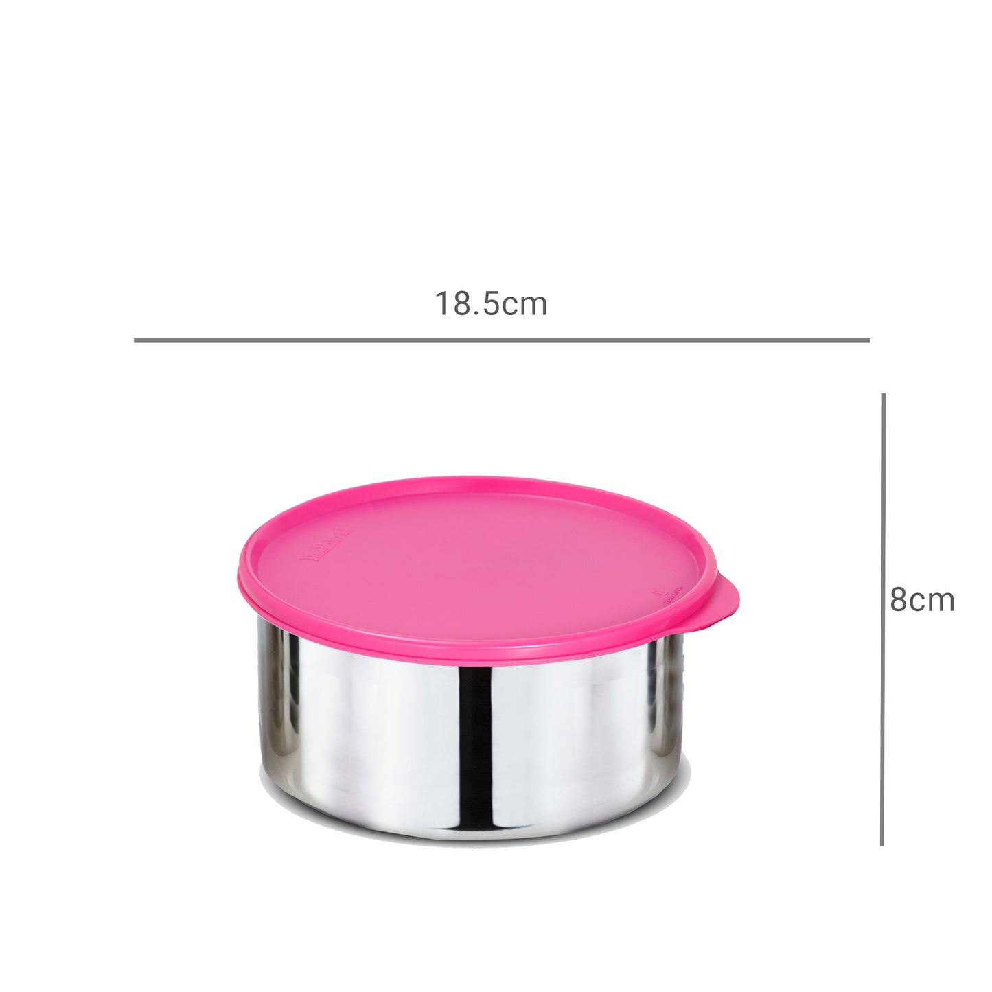 Stainless steel pink lunch box container with dimensions H:8cms and W: 18.5cms - sturdy base, fully stainless steel, affordable and not east to break