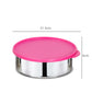 Stainless steel pink lunch box container with dimensions H: 6cms and W: 21.5cms - sturdy base, fully stainless steel, affordable and not east to break