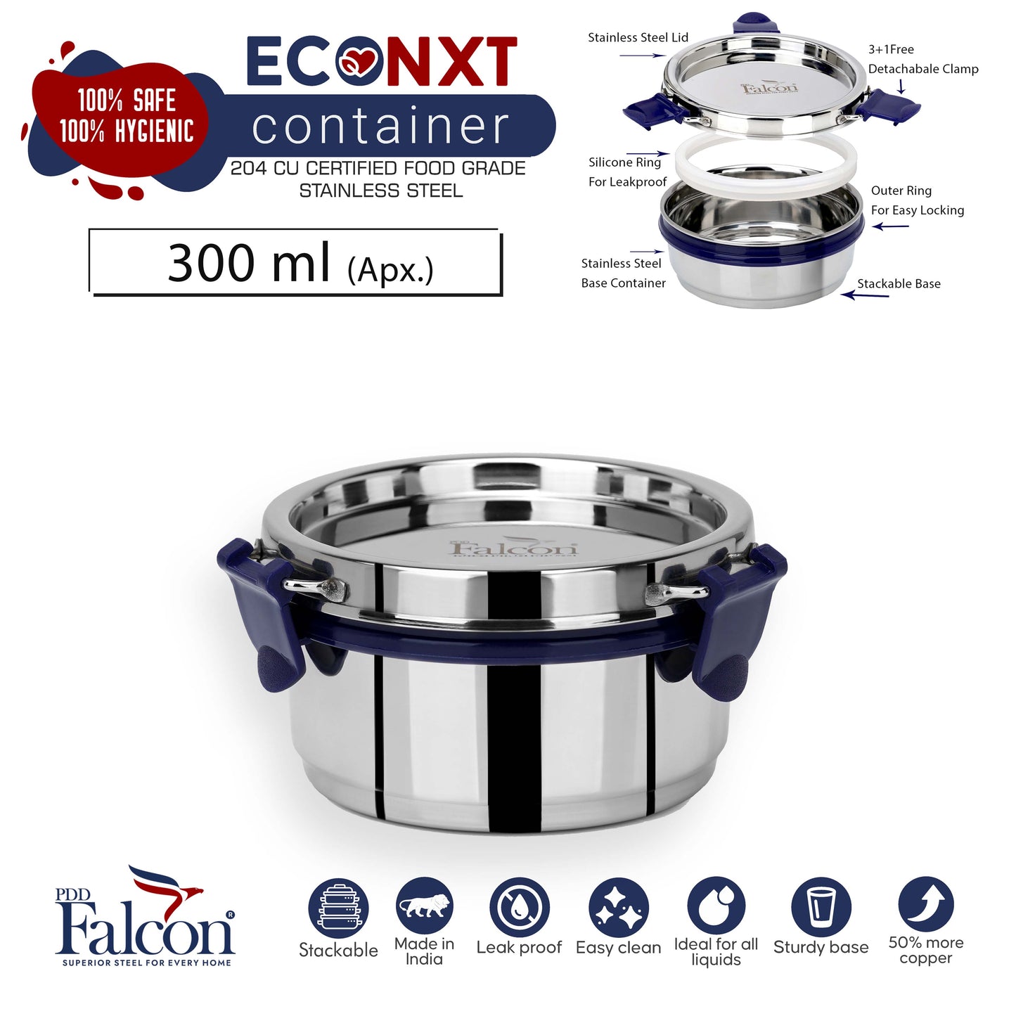 PddFalcon Stainless Steel Lunch Box EcoNxt Container 300ml