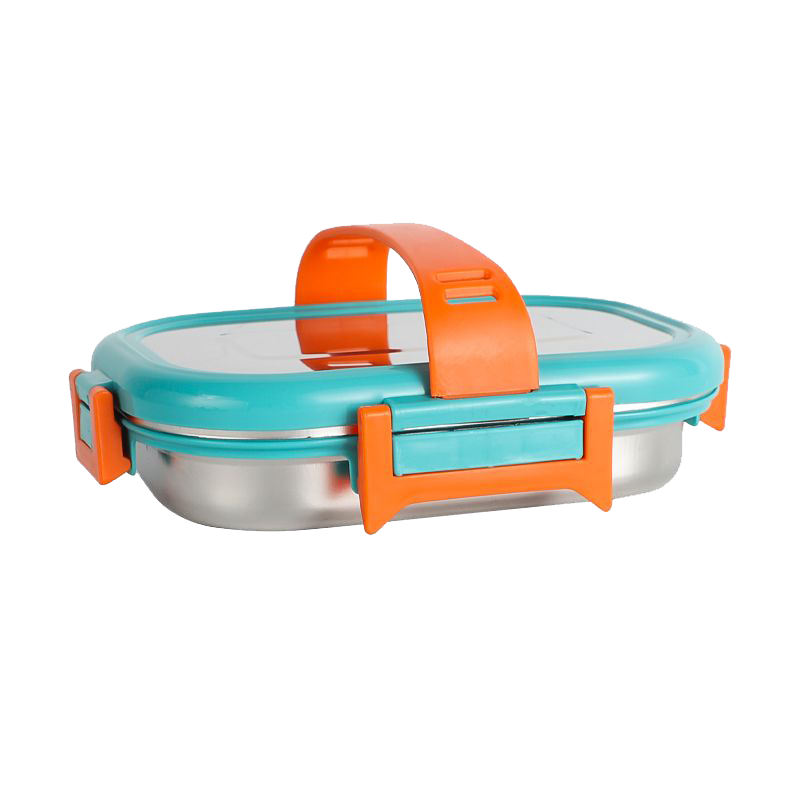 Recto Lunchbox in bright yellow, blue and orange colors - fully steel body and steel lids with a handle to carry easily