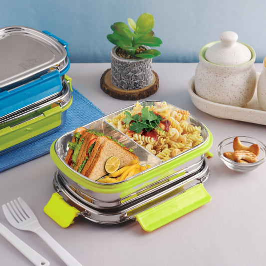 PddFalcon Stainless Steel Munch Duo Lunch Box with 2 Partition - 750ml Green