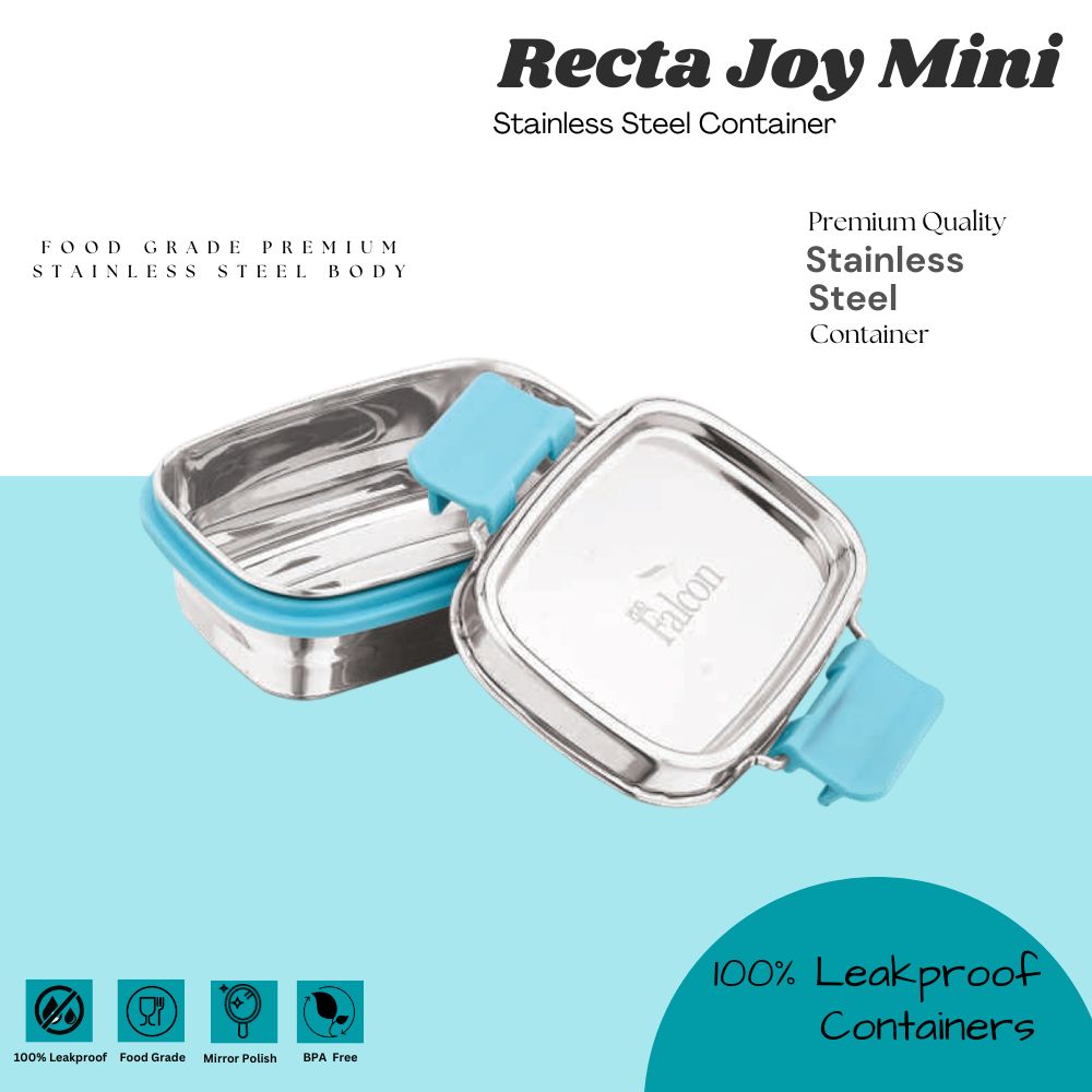 PddFalcon Stainless Steel Recta Joy Mini Container 100% Leakproof - 200ml Apx.