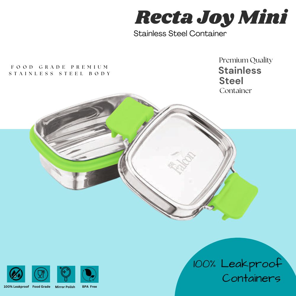 PddFalcon Stainless Steel Recta Joy Mini Container 100% Leakproof - 200ml Apx.