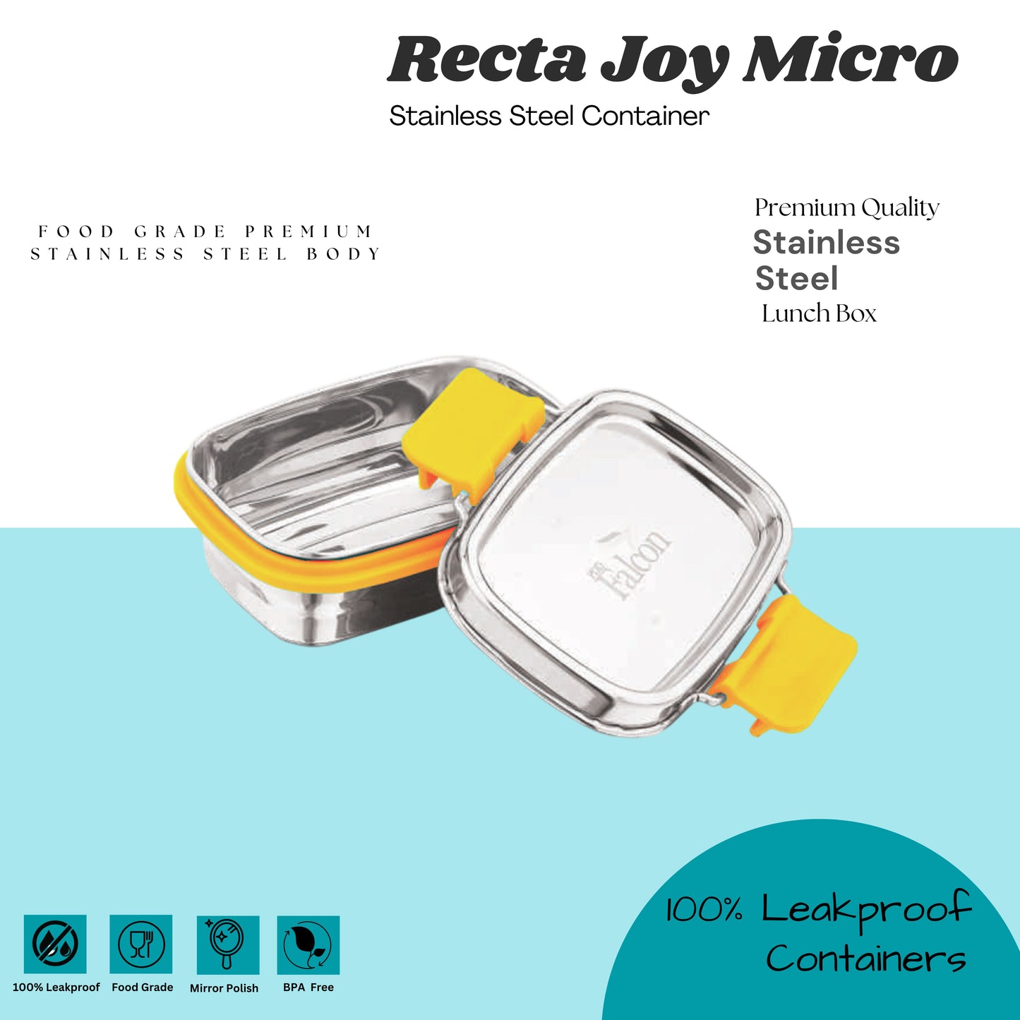 PddFalcon Stainless Steel Recta Joy Micro Container 100% Leakproof - 150ml Apx.