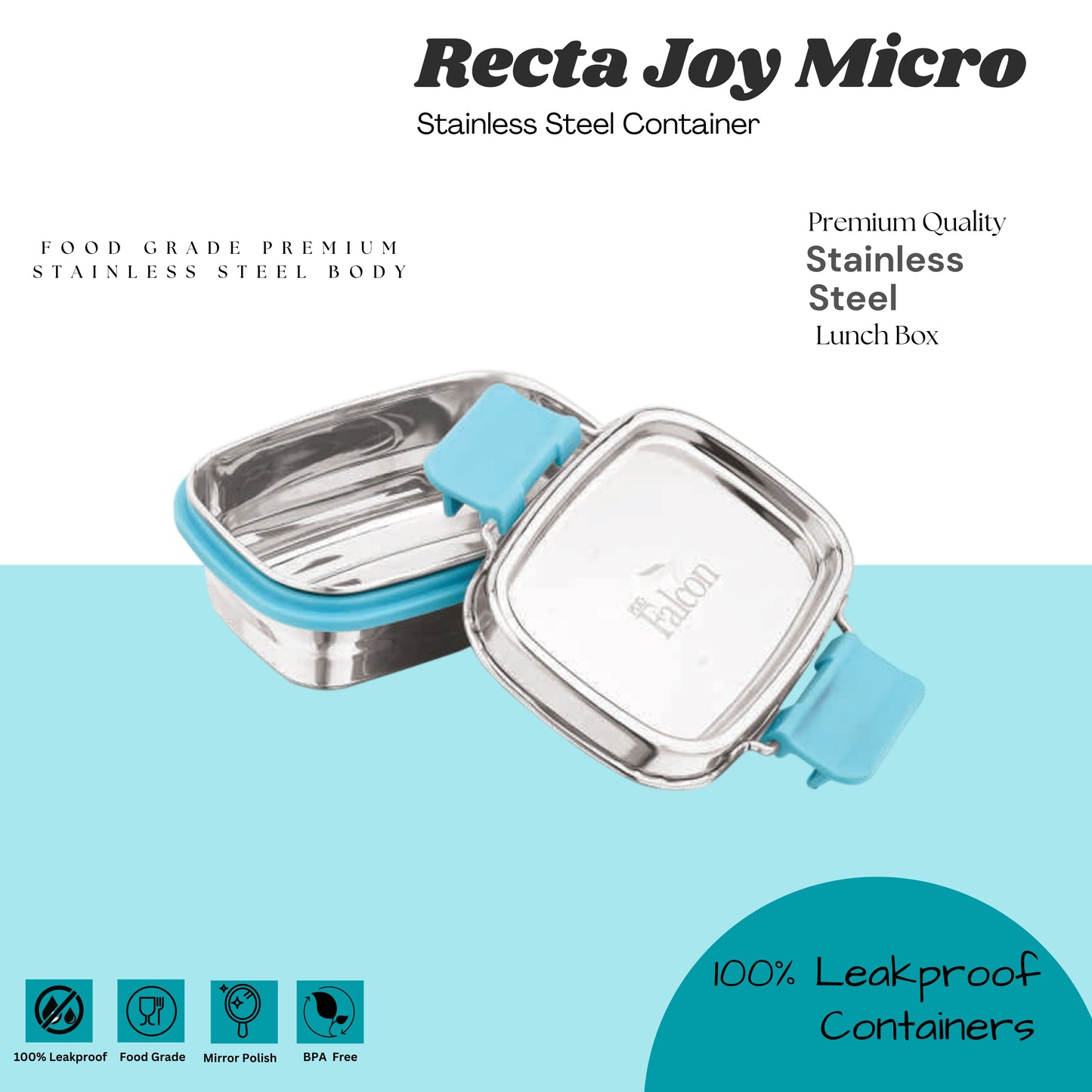 PddFalcon Stainless Steel Recta Joy Micro Container 100% Leakproof - 150ml Apx.