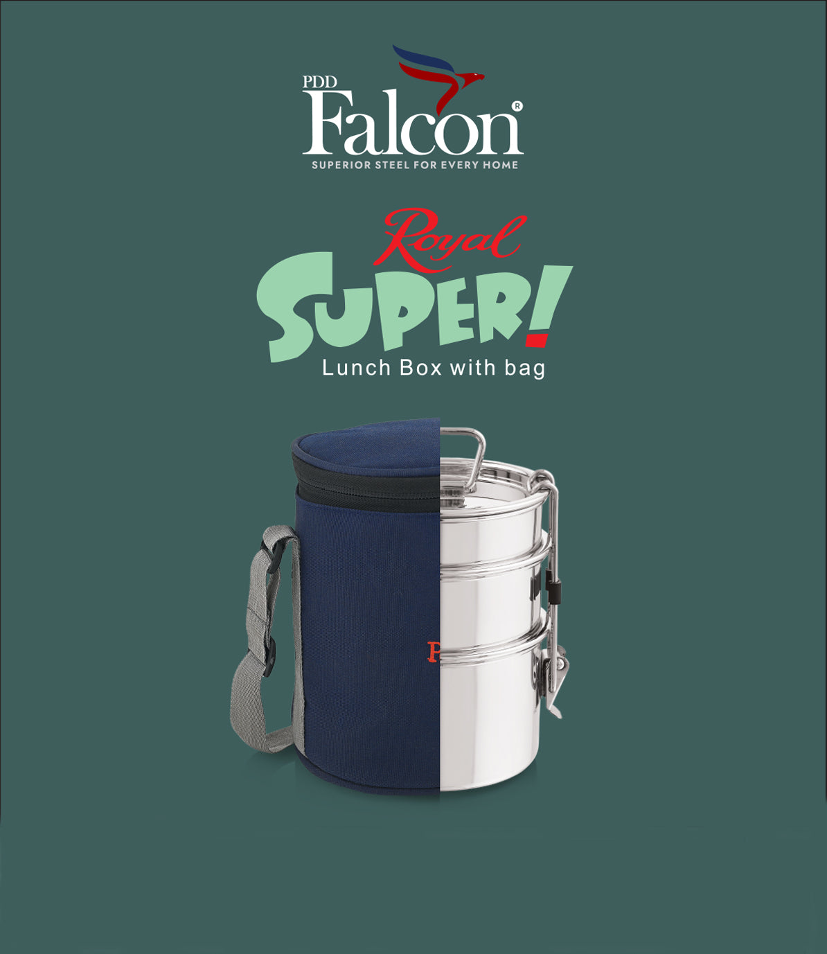 Premium steel lunchbox royal super range 100% leakproof, crack free, odor free, rust free, steel lids, stackable with insulated bag.