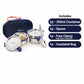 Exonxt stainless steel containers set of 2 including 2 300ml container, 1 steel spoon and a navy blue insulated bag.