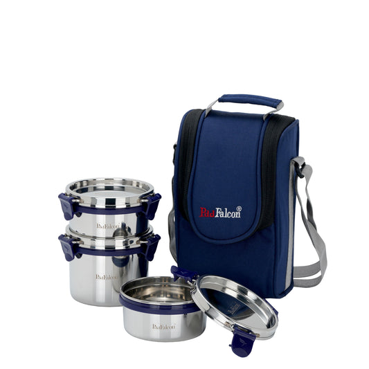 Pdd Falcon Steel Lunch Box Set of 3 Blue FP11007 - 1000ml