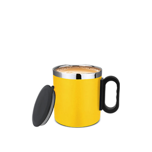 Yellow Star Mug with lid - fully stainless steel, excellent heat insulation, handle for grip  - perfect for your morning coffee. 