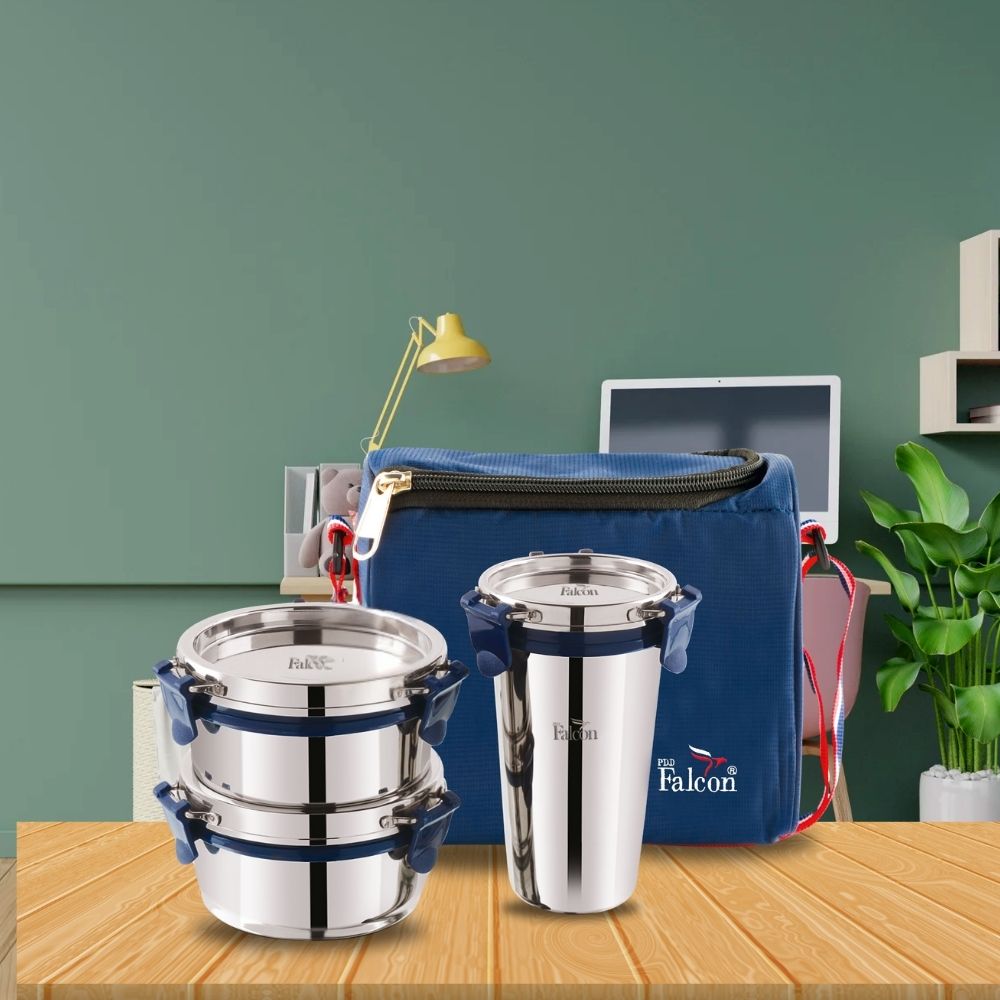 Pdd Falcon Steel Lunch Box Trio Blue FP25001 - 970ml