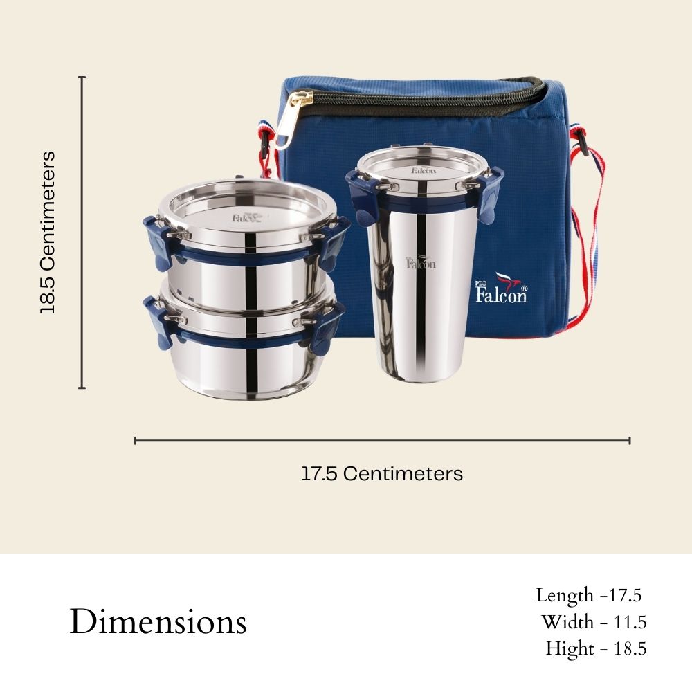 Pdd Falcon Steel Lunch Box Trio Blue FP25001 - 970ml