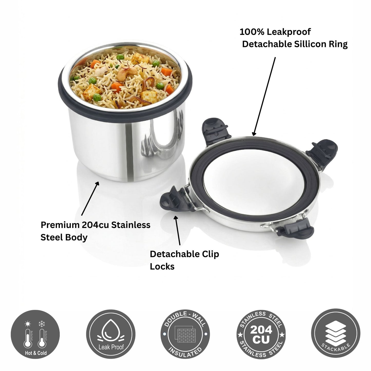PddFalcon Stainless Steel double wall tuff, hot and cold container, Grey 525ml