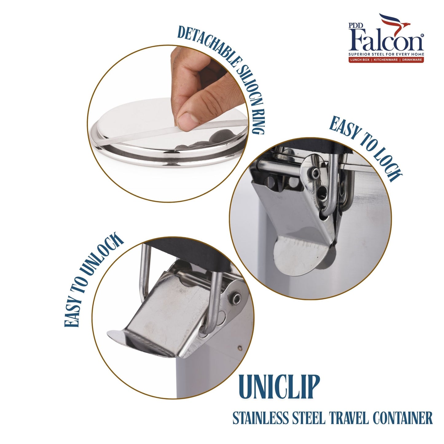PDDFALCON Stainless Steel Uniclip Container ,100%Leakproof 400ml