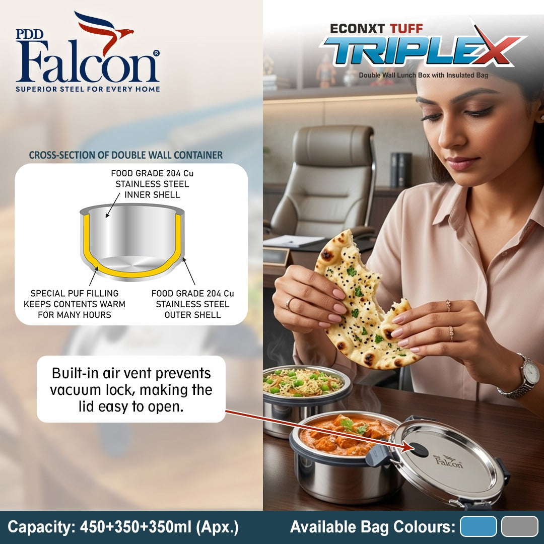 Tuff Double Wall Hot And Cold Triplex Lunch Box